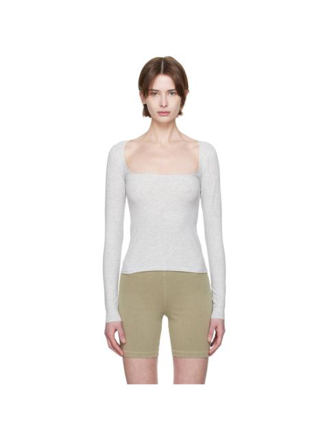 SKIMS Gray Cotton Jersey Scoop Neck Long Sleeve T-shirt