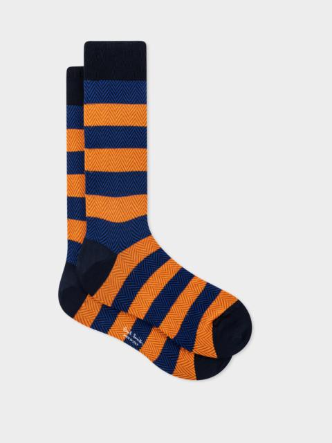 Blue and Orange Herringbone Stripe Socks