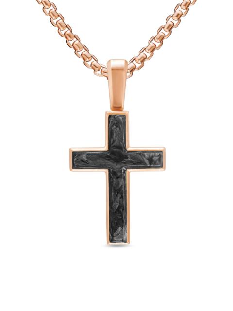 DAVID YURMAN Men's Cross Amulet in 18K Rose Gold with Forged Carbon, 24MM - Forged Carbon