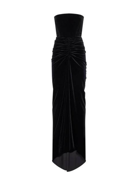 ALEX PERRY Black velvet strapless gathered dress