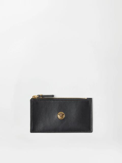 VERSACE Emblème Leather Zip Card Holder