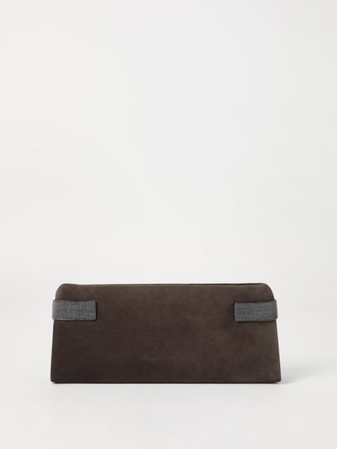 Brunello Cucinelli Essence pouch bag in suede with precious bands