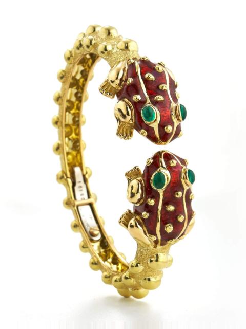 DAVID WEBB Red Enamel and Emerald Baby Frog Bangle