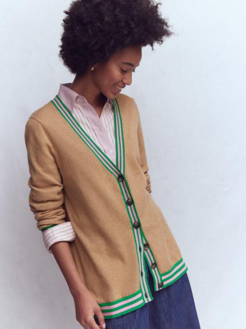 BODEN V Neck Longline Cardigan-Camel Melange