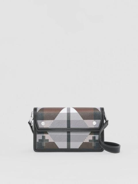 Burberry Geometric Check and Leather Crossbody Bag