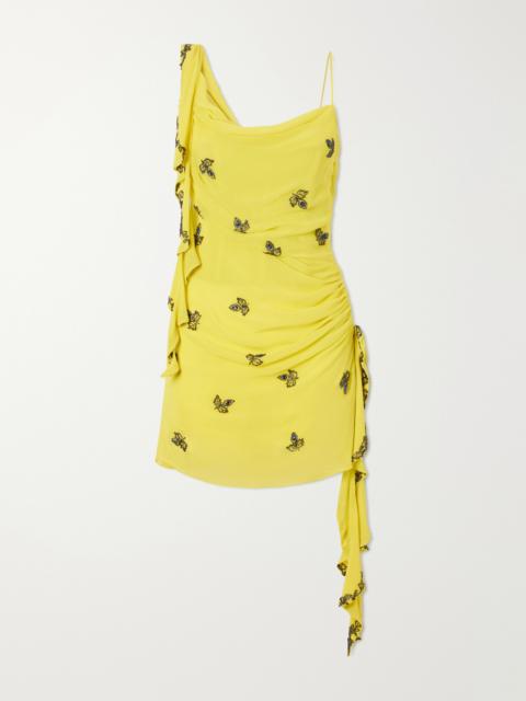 CLIO PEPPIATT Isola Asymmetric Gathered Embellished Chiffon Mini Dress