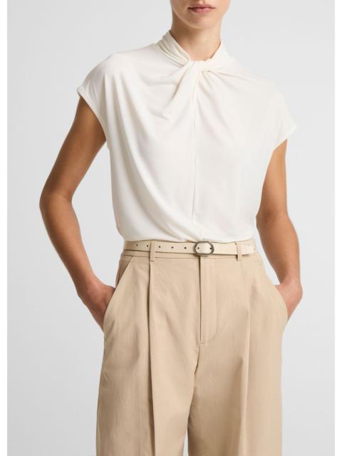 Vince Twist-Neck Matte Jersey Cap-Sleeve Top
