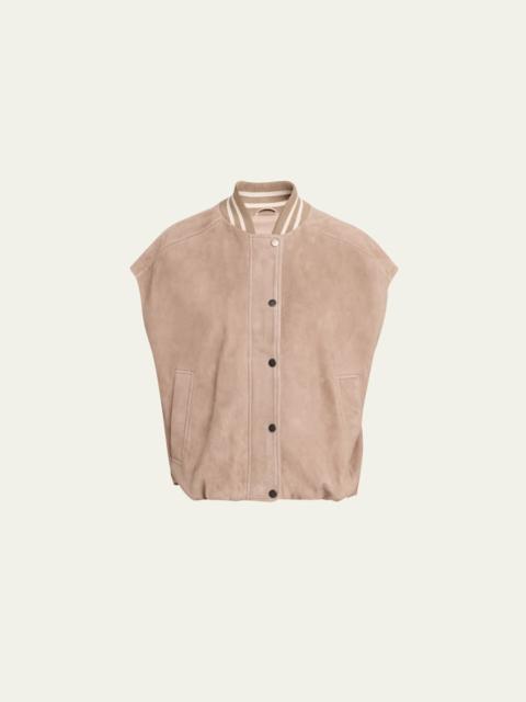 Brunello Cucinelli Couture Suede Sleeveless Varsity Jacket