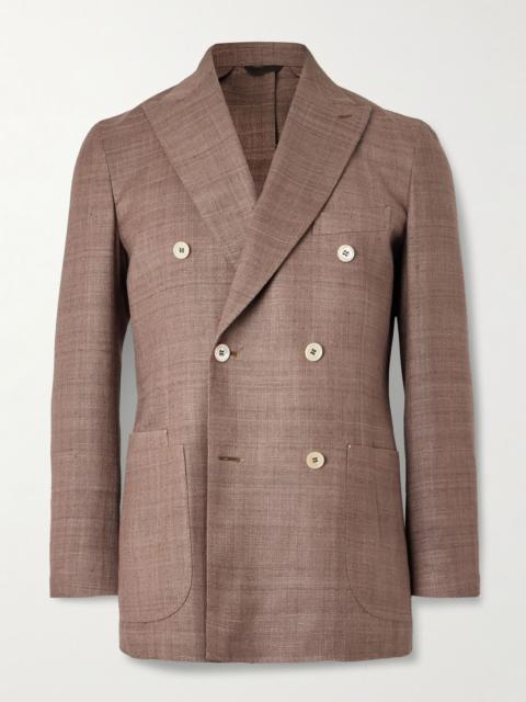 Drake's Double-Breasted Silk Blazer Brown