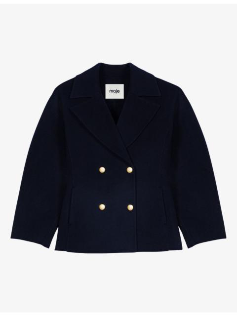 maje Fitted-Waist Double-Breasted Wool Coat