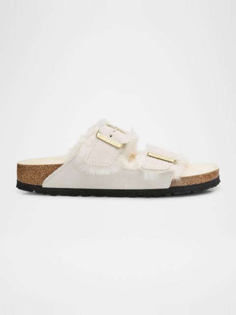 BIRKENSTOCK Arizona Suede Shearling Dual-Buckle Slide Sandals