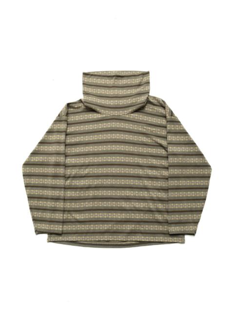 Kapital SUNRISE Jacquard Stripe Jersey Baggy High Neck Long Sleeve T - Grey x Khaki