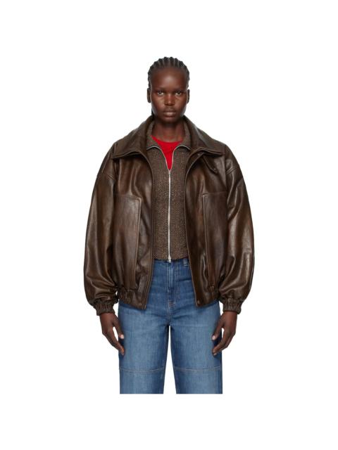 MAGDA BUTRYM Brown Snap-Collar Aviator Leather Jacket