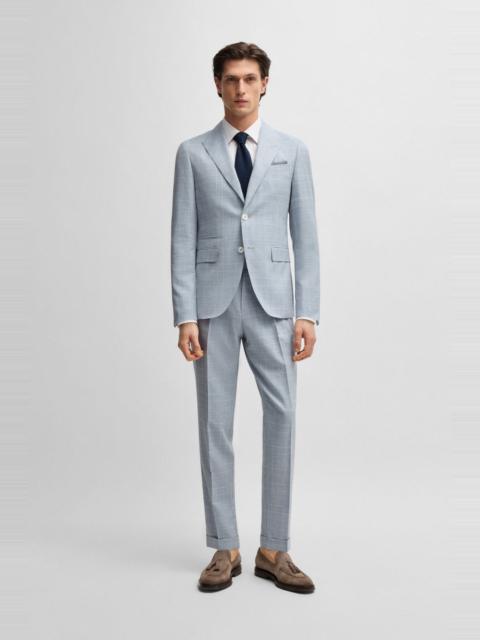 BOSS SLIM-FIT SUIT IN CHECKED WOOL, SILK AND LINEN