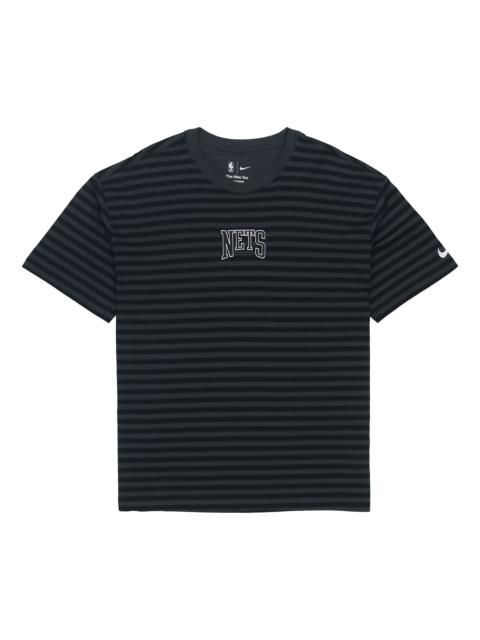 Nike Men's Nike NBA Brooklyn Nets Casual Sports Loose Alphabet Stripe Short Sleeve Black T-Shirt DA5862-0