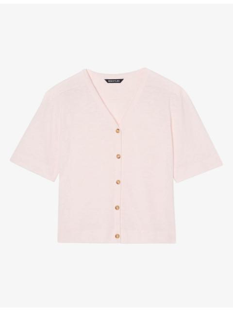 WHISTLES Ella Button-Through Cotton-Jersey T-Shirt