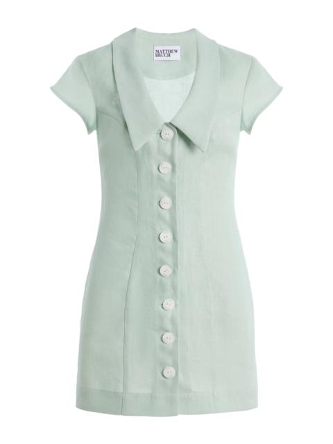 MATTHEW BRUCH Collared Linen Mini Dress green