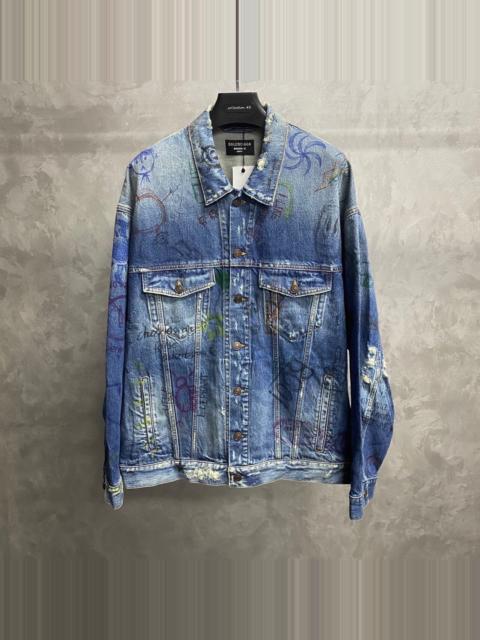 BALENCIAGA Balenciaga Blue Graffiti Logo Denim Jacket