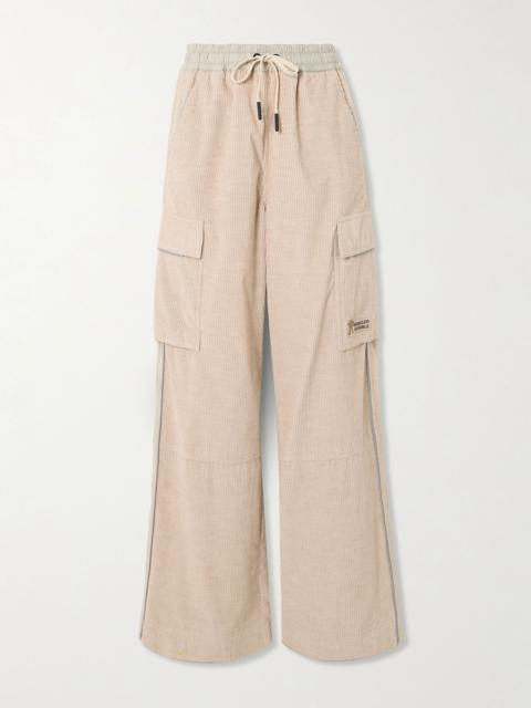 Moncler Grenoble Shell-trimmed cotton-corduroy wide-leg pants Beige