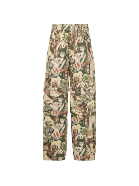 Hentai jacquard-pattern cargo trousers