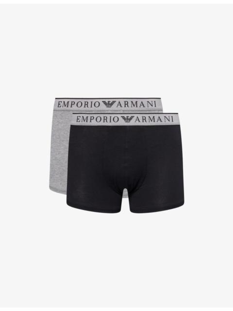 EMPORIO ARMANI Branded Mid-Rise Pack Of Two Stretch-Cotton Trunks