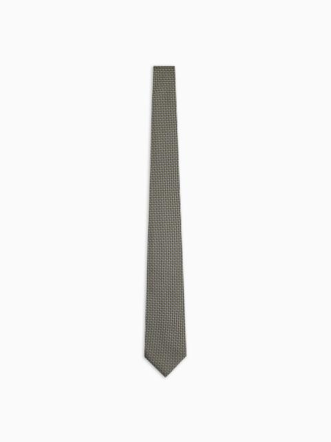 EMPORIO ARMANI Pure silk tie with jacquard op-art motif