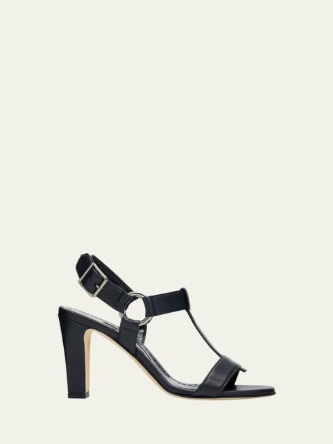 Manolo Blahnik 90mm Miona Leather T-Bar Sandals