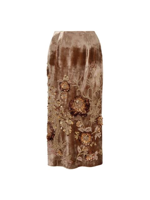 BIYAN Embellished Velvet Slim Midi Skirt