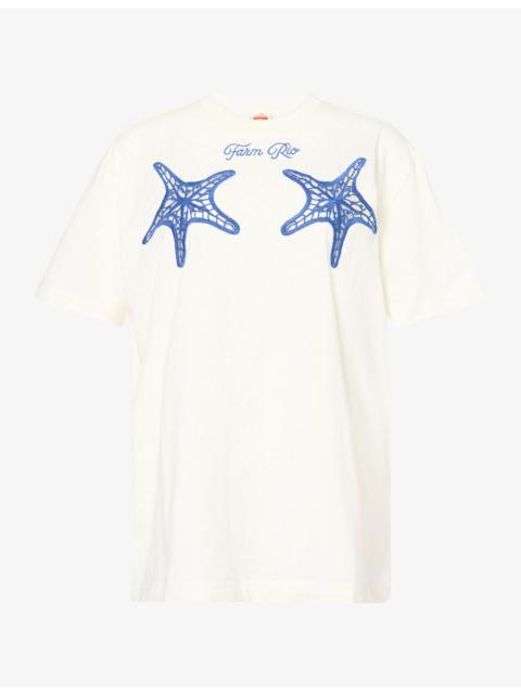 FARM RIO Starfish-Embroidered Cotton T-Shirt