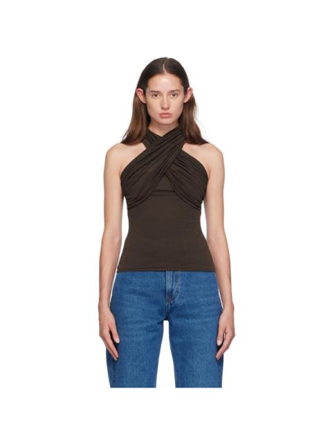 AMI Paris Brown Draped Blouse