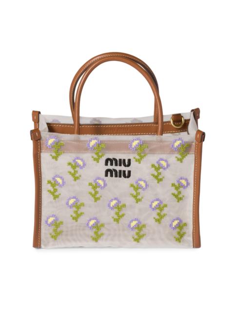 Miu Miu Women's Embroidered Mesh Top-Handle Bag - Brown