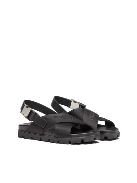 Prada Leather and nylon tape crisscross sandals