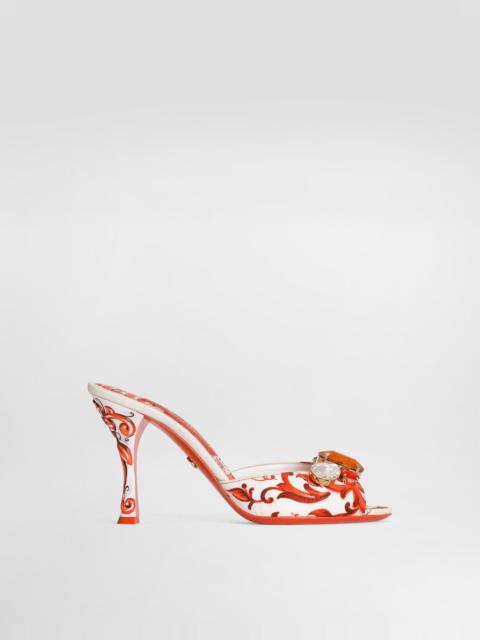 Dolce & Gabbana Majolica-print brocade mules with embroidery