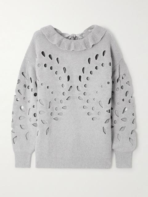 ULLA JOHNSON Francia oversized cutout ribbed cotton-blend sweater Gray