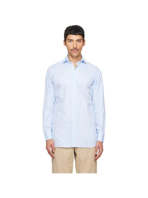 Drake's Blue Cotton Spread Collar End-on-End Poplin Shirt
