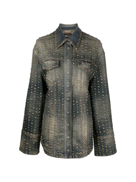 stud-design old-washed denim jacket