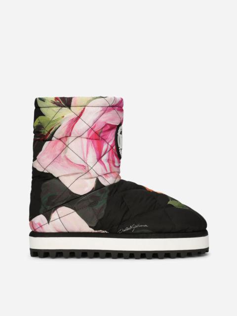 Nylon ankle boots with rose print