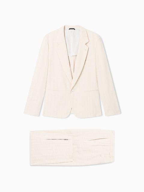 GIORGIO ARMANI JACQUARD VISCOSE AND LINEN SINGLE-BREASTED SUIT