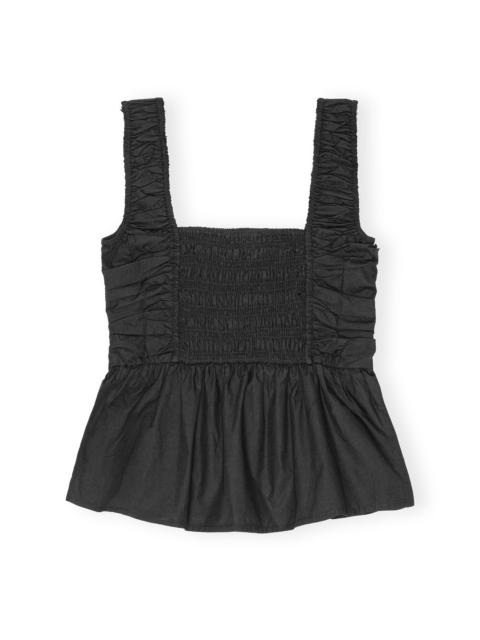 BLACK COTTON POPLIN SMOCK STRAP TOP