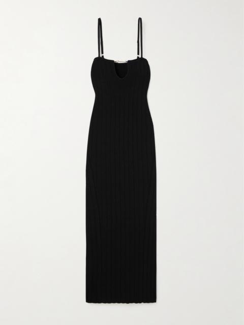 JACQUEMUS Embellished Ribbed-knit Midi Dress
