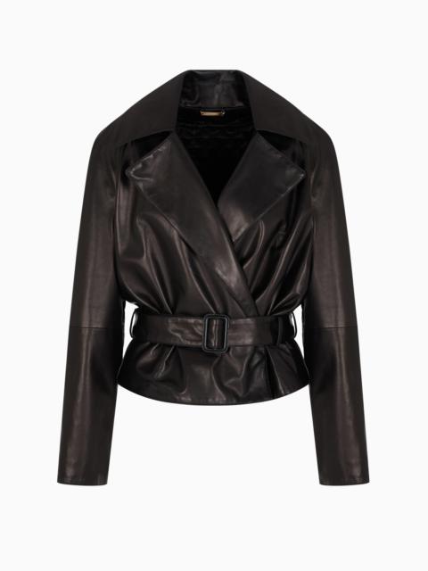 GIORGIO ARMANI DOUBLE-BREASTED JACKET IN PLONGE NAPPA LEATHER