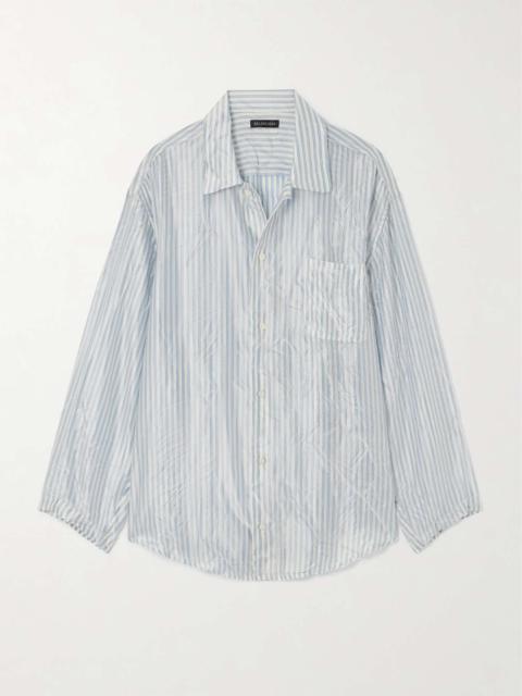 Oversized striped crinkled-satin shirt