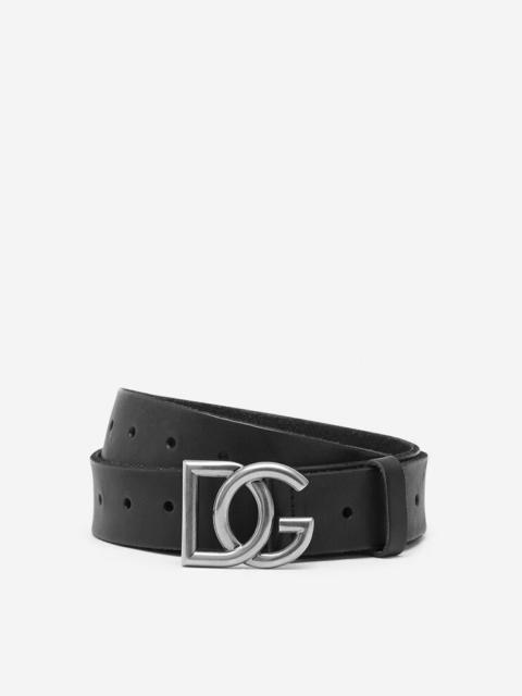 Dolce & Gabbana Split-grain leather belt with crossover DG logo