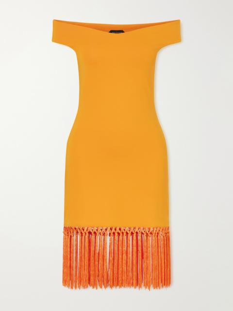 Taller Marmo Romy Off-the-shoulder Fringed Satin Coverup