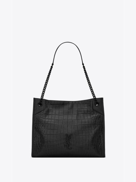SAINT LAURENT niki medium shopping bag in crocodile-embossed leather