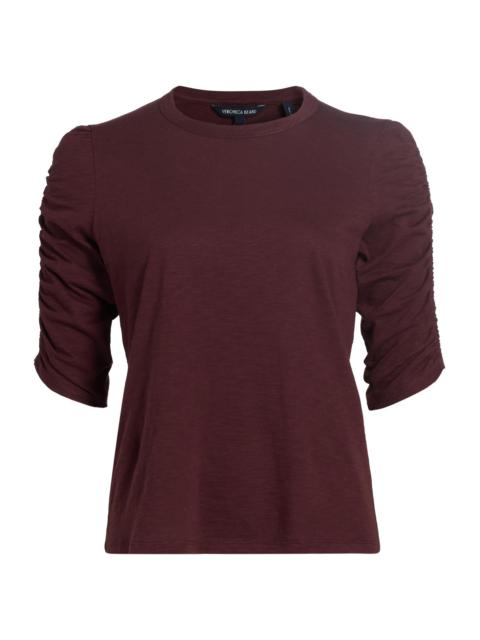 VERONICA BEARD Women's Waldorf Ruched-Sleeve Cotton Tee - Raisin