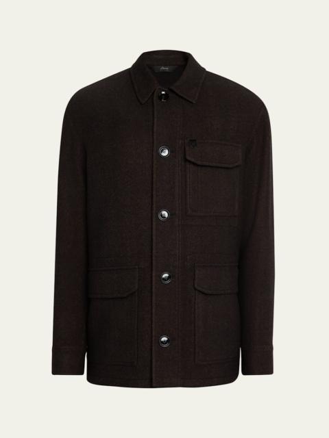 Brioni Men's Wool Herringbone Overshirt