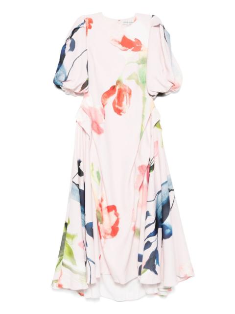 STINE GOYA puff-sleeve floral-print midi dress