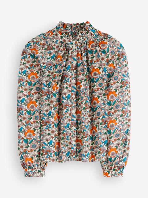 BODEN Erica Cotton Frill Top-Ivory, Floral Field