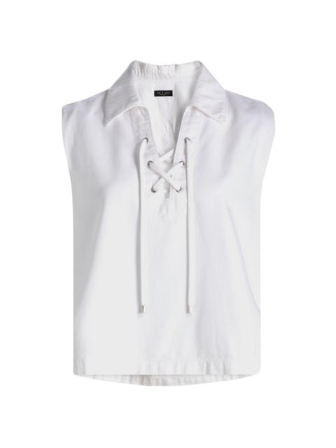 rag & bone Women's Fiona Ultra Featherweight Denim Lace Up Shirt - Optic White